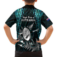 New Zealand Silver Fern Rugby Family Matching Tank Maxi Dress and Hawaiian Shirt Aotearoa All Black Dabbing Ball With Maori Paua Shell LT14 - Polynesian Pride