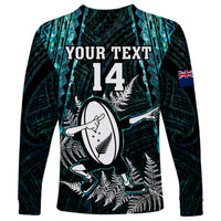 Custom New Zealand Silver Fern Rugby Long Sleeve Shirt Aotearoa All Black Dabbing Ball With Maori Paua Shell LT14 - Polynesian Pride