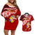 Tonga Rugby Couples Matching Off Shoulder Short Dress and Hawaiian Shirt Ikale Tahi Tongan Ngatu Pattern With Dabbing Ball LT14 Red - Polynesian Pride