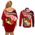 Tonga Rugby Couples Matching Off Shoulder Short Dress and Long Sleeve Button Shirts Ikale Tahi Tongan Ngatu Pattern With Dabbing Ball LT14 - Polynesian Pride