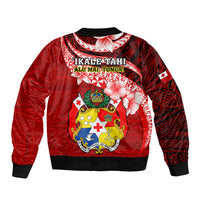Tonga Rugby Sleeve Zip Bomber Jacket Ikale Tahi Tongan Ngatu Pattern With Dabbing Ball LT14 - Polynesian Pride