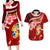 Custom Tonga Rugby Couples Matching Long Sleeve Bodycon Dress and Hawaiian Shirt Ikale Tahi Tongan Ngatu Pattern With Dabbing Ball LT14 Red - Polynesian Pride