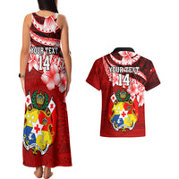 Custom Tonga Rugby Couples Matching Tank Maxi Dress and Hawaiian Shirt Ikale Tahi Tongan Ngatu Pattern With Dabbing Ball LT14 - Polynesian Pride