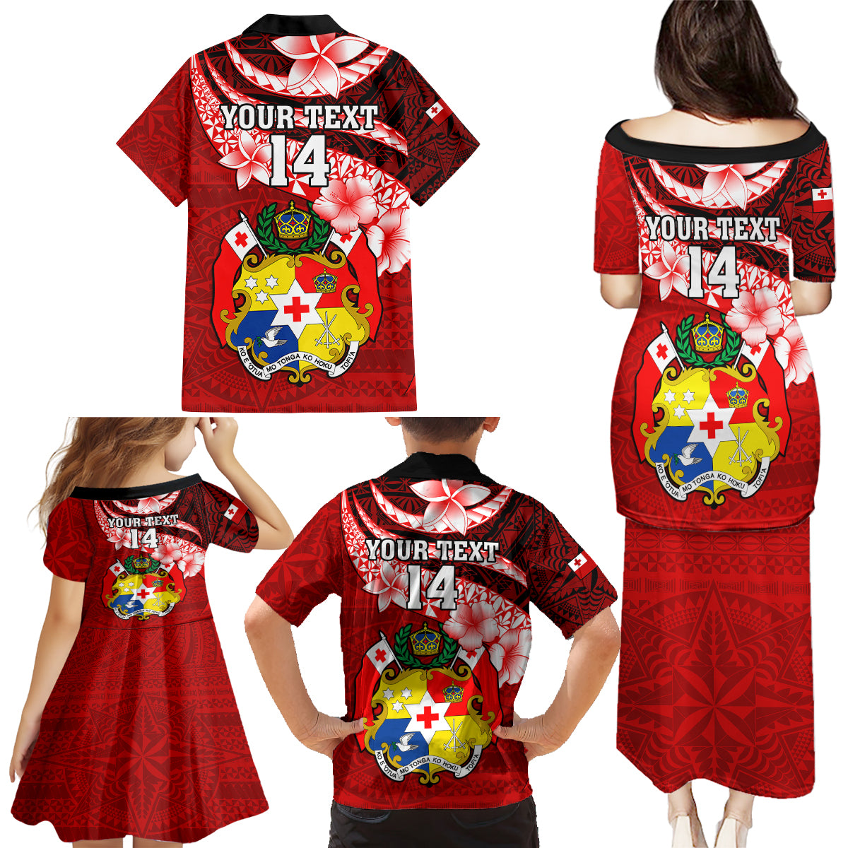 Custom Tonga Rugby Family Matching Puletasi Dress and Hawaiian Shirt Ikale Tahi Tongan Ngatu Pattern With Dabbing Ball LT14 - Polynesian Pride