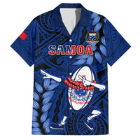 Samoa Rugby Family Matching Puletasi Dress and Hawaiian Shirt Manu Samoa Ula Fala Dabbing Ball Polynesian Blue Version LT14 Dad's Shirt - Short Sleeve Blue - Polynesian Pride