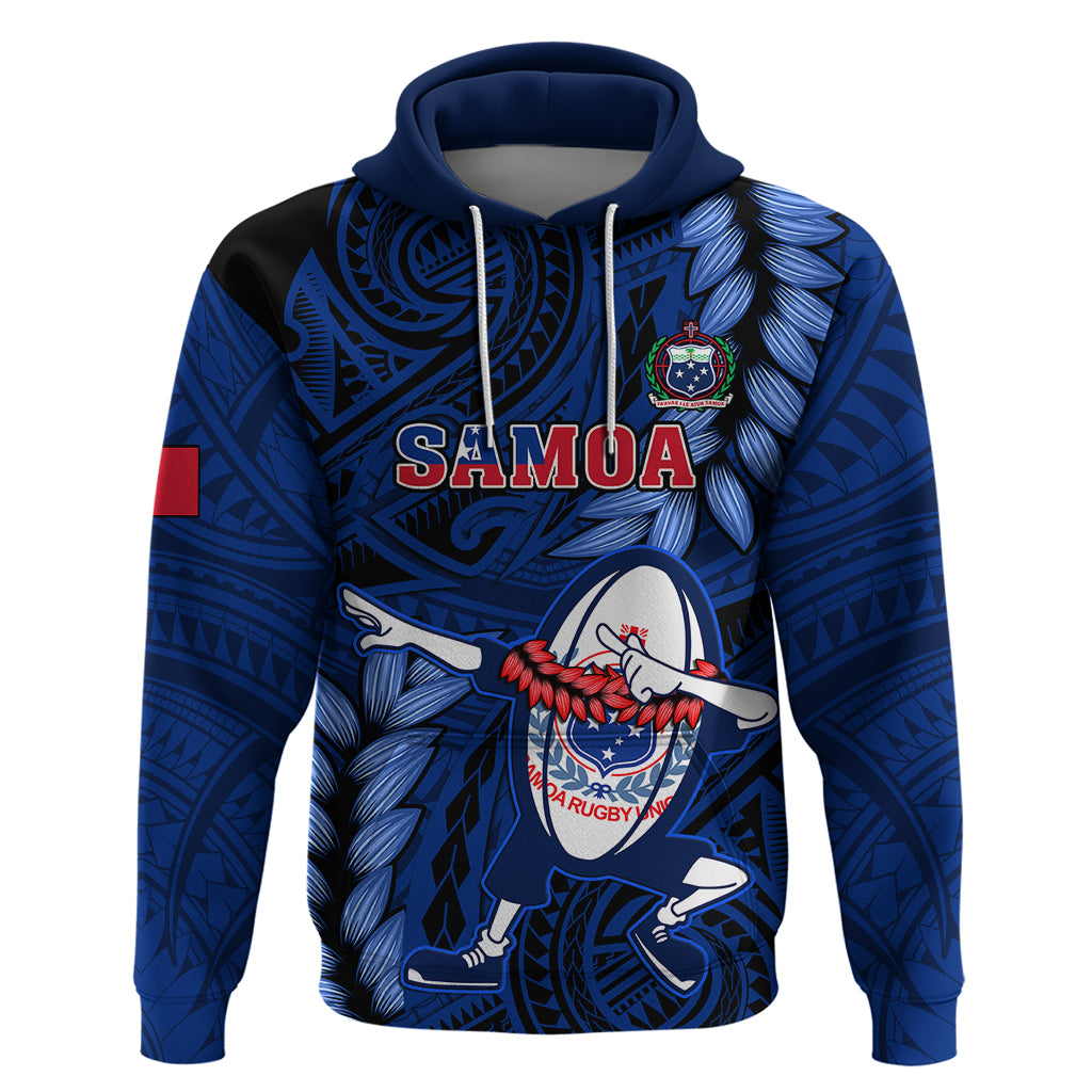 Samoa Rugby Hoodie Manu Samoa Ula Fala Dabbing Ball Polynesian Blue Version LT14 Blue - Polynesian Pride