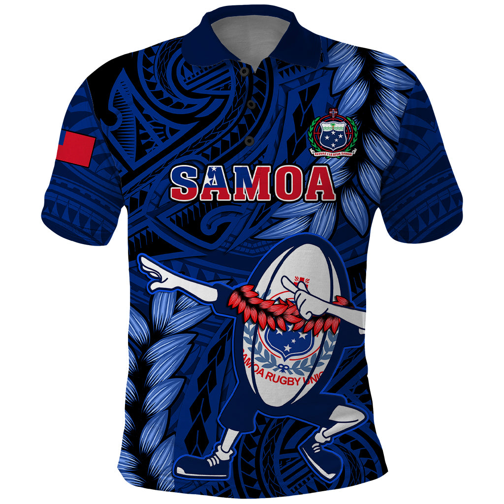 Custom Samoa Rugby Polo Shirt Manu Samoa Ula Fala Dabbing Ball Polynesian Blue Version LT14 Blue - Polynesian Pride