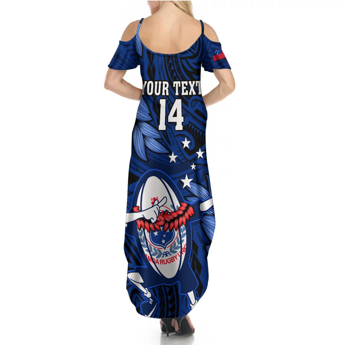 Custom Samoa Rugby Summer Maxi Dress Manu Samoa Ula Fala Dabbing Ball Polynesian Blue Version LT14 - Polynesian Pride