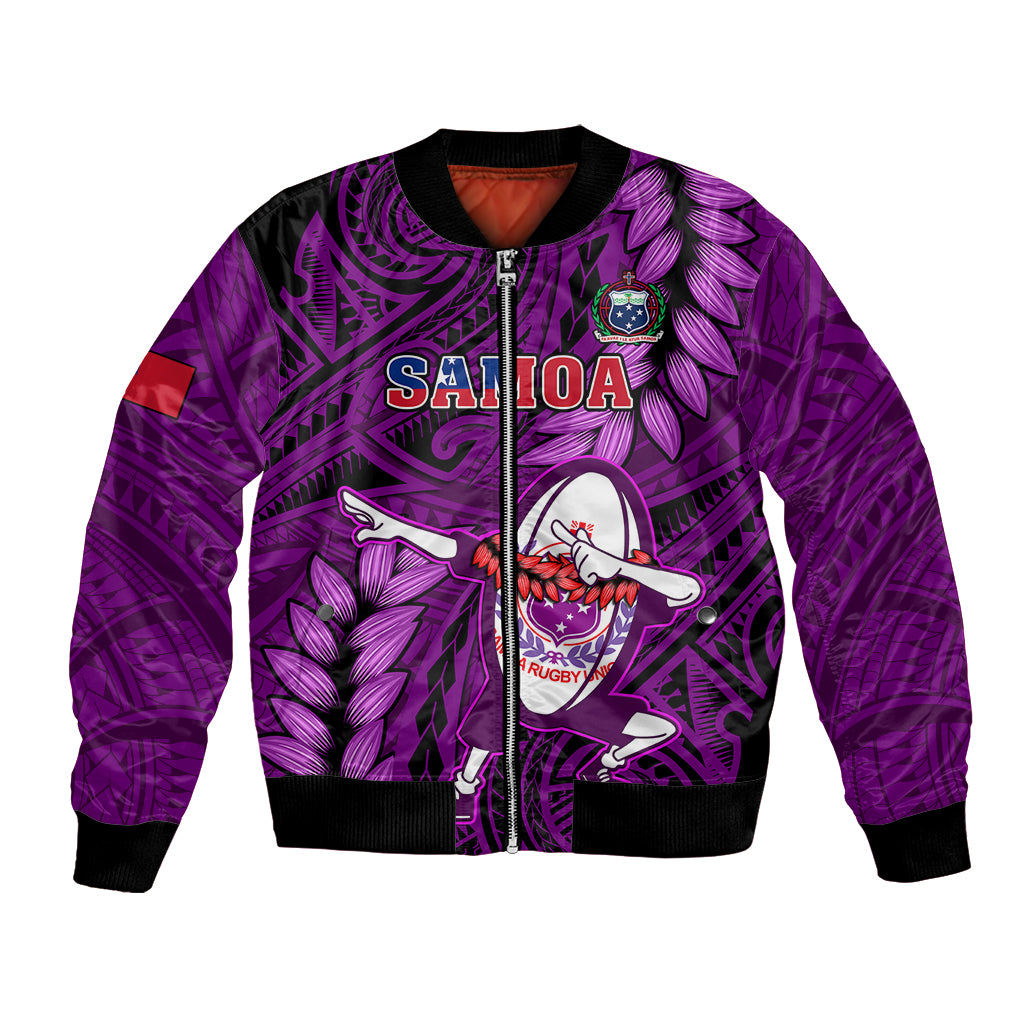 Samoa Rugby Bomber Jacket Manu Samoa Ula Fala Dabbing Ball Polynesian Purple Version LT14 Unisex Purple - Polynesian Pride