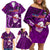 Samoa Rugby Family Matching Off Shoulder Short Dress and Hawaiian Shirt Manu Samoa Ula Fala Dabbing Ball Polynesian Purple Version LT14 Purple - Polynesian Pride