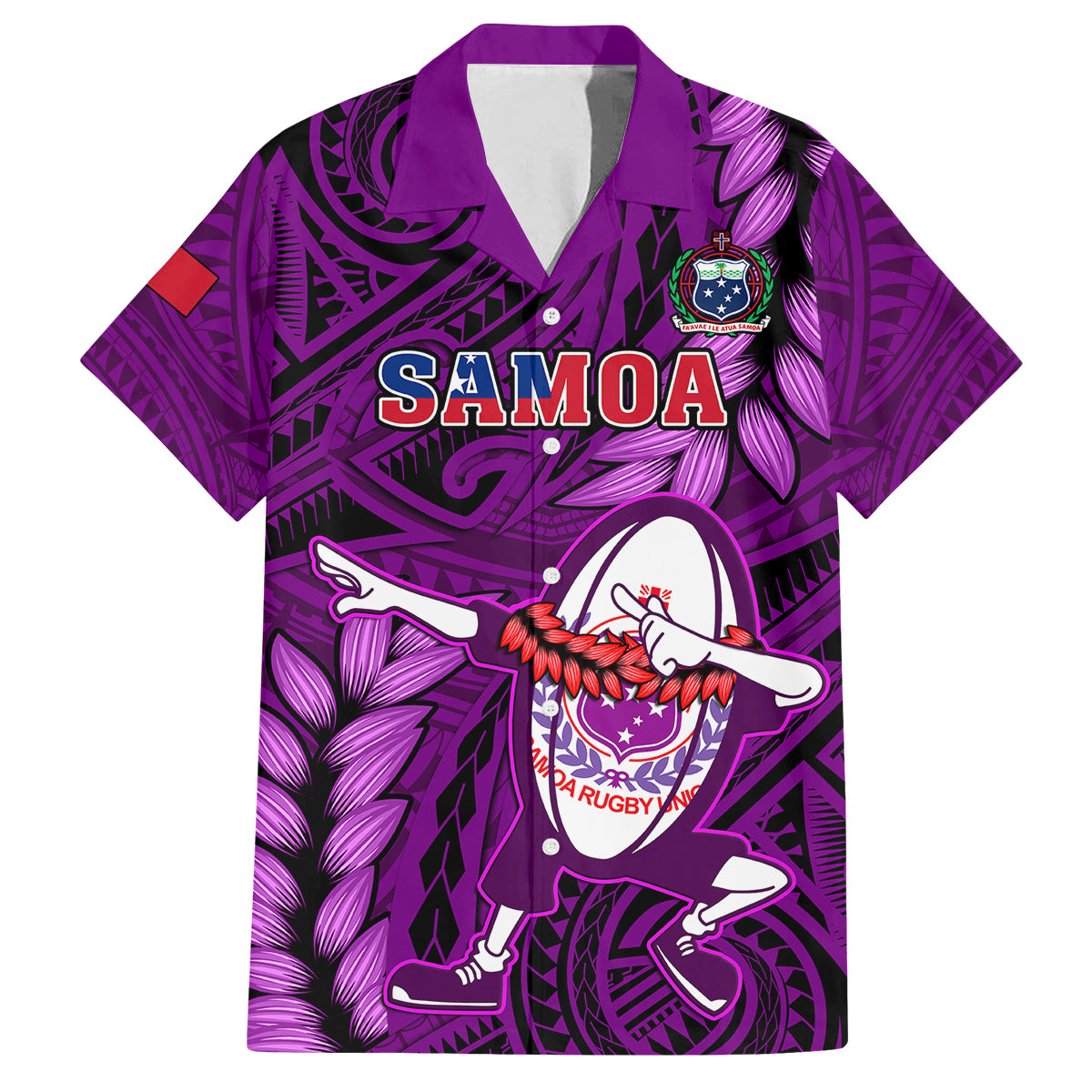 Samoa Rugby Family Matching Summer Maxi Dress and Hawaiian Shirt Manu Samoa Ula Fala Dabbing Ball Polynesian Purple Version LT14 - Polynesian Pride