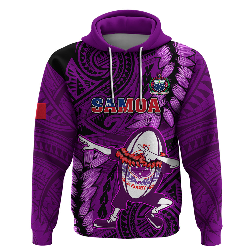 Samoa Rugby Hoodie Manu Samoa Ula Fala Dabbing Ball Polynesian Purple Version LT14 Purple - Polynesian Pride