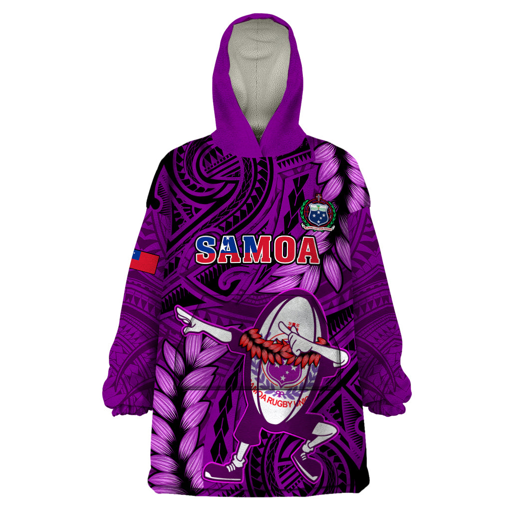 Samoa Rugby Wearable Blanket Hoodie Manu Samoa Ula Fala Dabbing Ball Polynesian Purple Version LT14 One Size Purple - Polynesian Pride