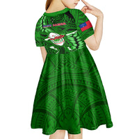 Samoa Rugby Kid Short Sleeve Dress Manu Samoa Ula Fala Dabbing Ball Polynesian Green Version LT14 - Polynesian Pride