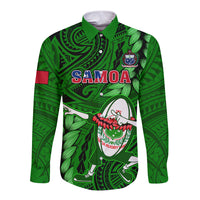 Samoa Rugby Long Sleeve Button Shirt Manu Samoa Ula Fala Dabbing Ball Polynesian Green Version LT14 Unisex Green - Polynesian Pride
