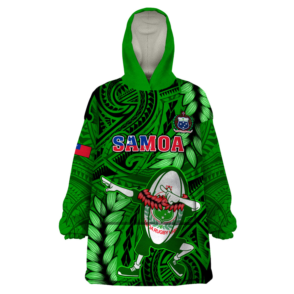 Samoa Rugby Wearable Blanket Hoodie Manu Samoa Ula Fala Dabbing Ball Polynesian Green Version LT14 One Size Green - Polynesian Pride