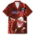 Samoa Rugby Family Matching Off Shoulder Short Dress and Hawaiian Shirt Manu Samoa Ula Fala Dabbing Ball Polynesian Red Version LT14 - Polynesian Pride