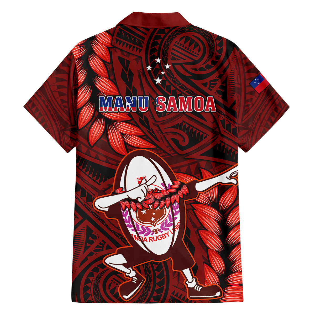 Samoa Rugby Family Matching Puletasi Dress and Hawaiian Shirt Manu Samoa Ula Fala Dabbing Ball Polynesian Red Version LT14 - Polynesian Pride