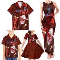 Samoa Rugby Family Matching Tank Maxi Dress and Hawaiian Shirt Manu Samoa Ula Fala Dabbing Ball Polynesian Red Version LT14 Red - Polynesian Pride