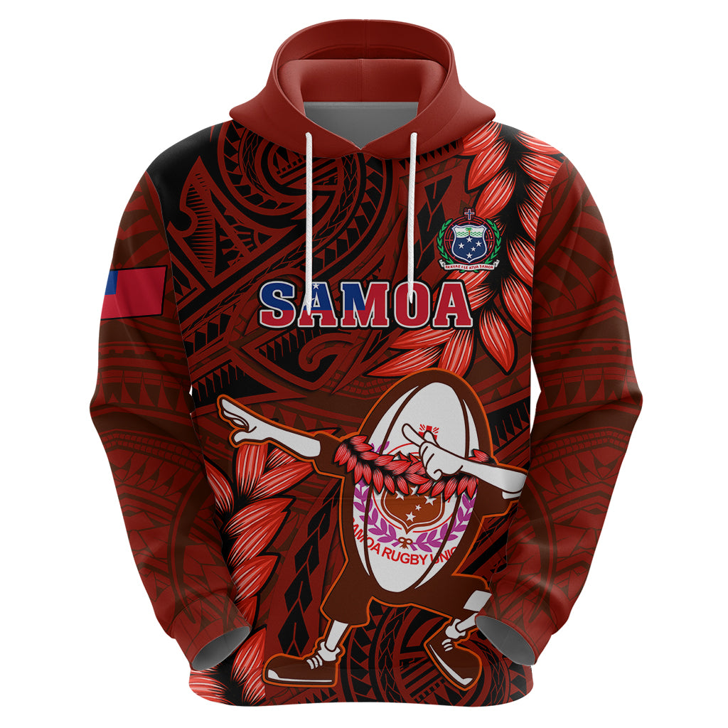 Samoa Rugby Hoodie Manu Samoa Ula Fala Dabbing Ball Polynesian Red Version LT14 - Polynesian Pride