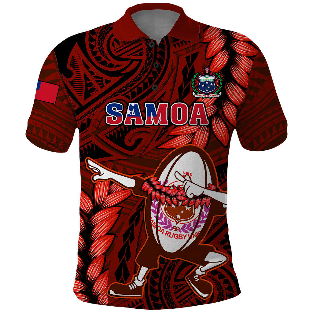 Samoa Rugby Polo Shirt Manu Samoa Ula Fala Dabbing Ball Polynesian Red Version LT14 Red - Polynesian Pride