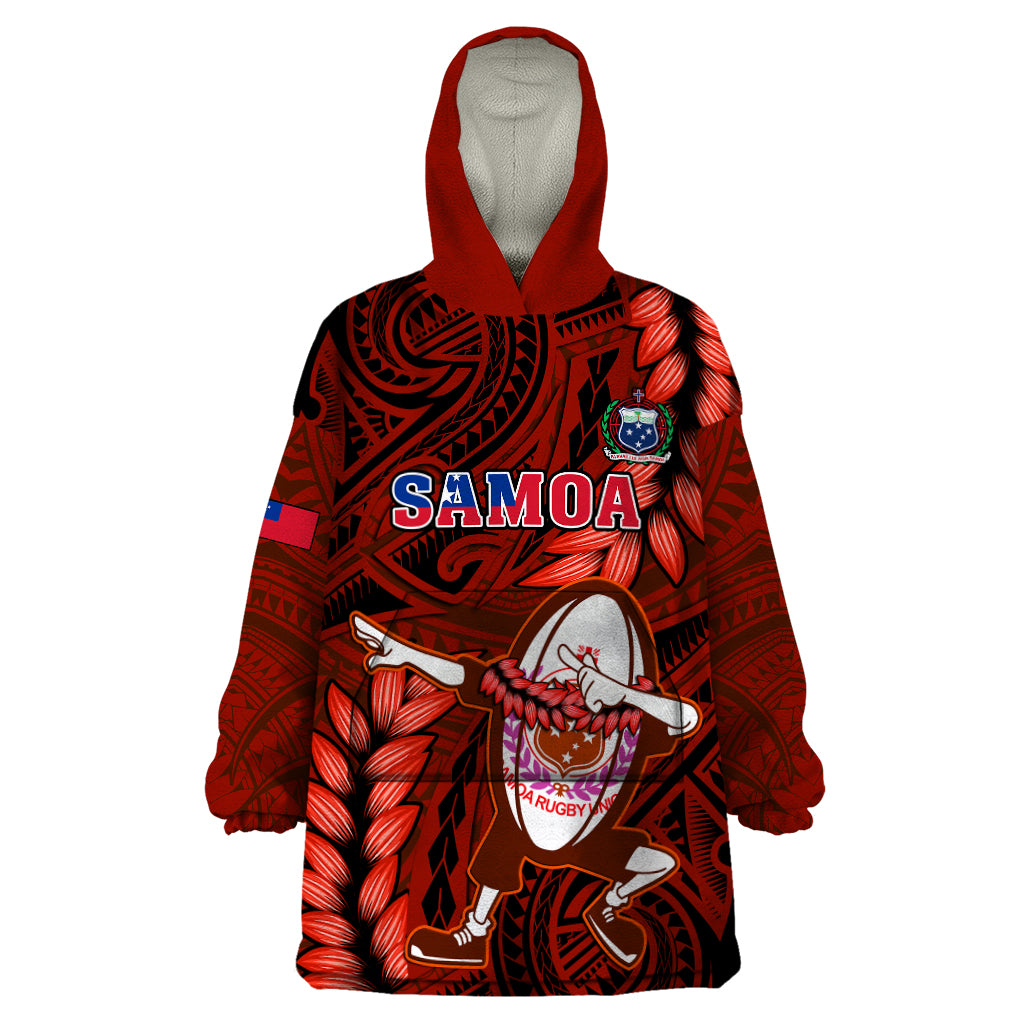 Samoa Rugby Wearable Blanket Hoodie Manu Samoa Ula Fala Dabbing Ball Polynesian Red Version LT14 One Size Red - Polynesian Pride