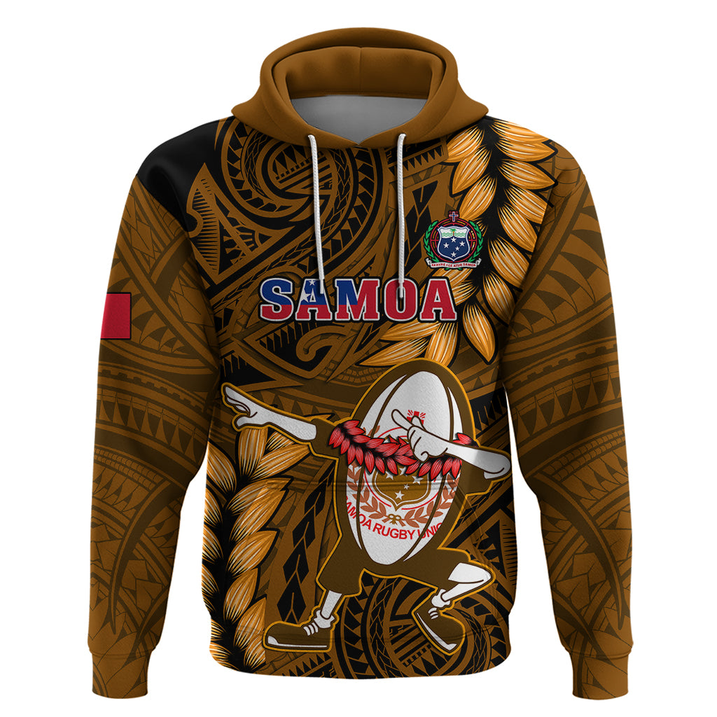 Samoa Rugby Hoodie Manu Samoa Ula Fala Dabbing Ball Polynesian Gold Version LT14 Gold - Polynesian Pride