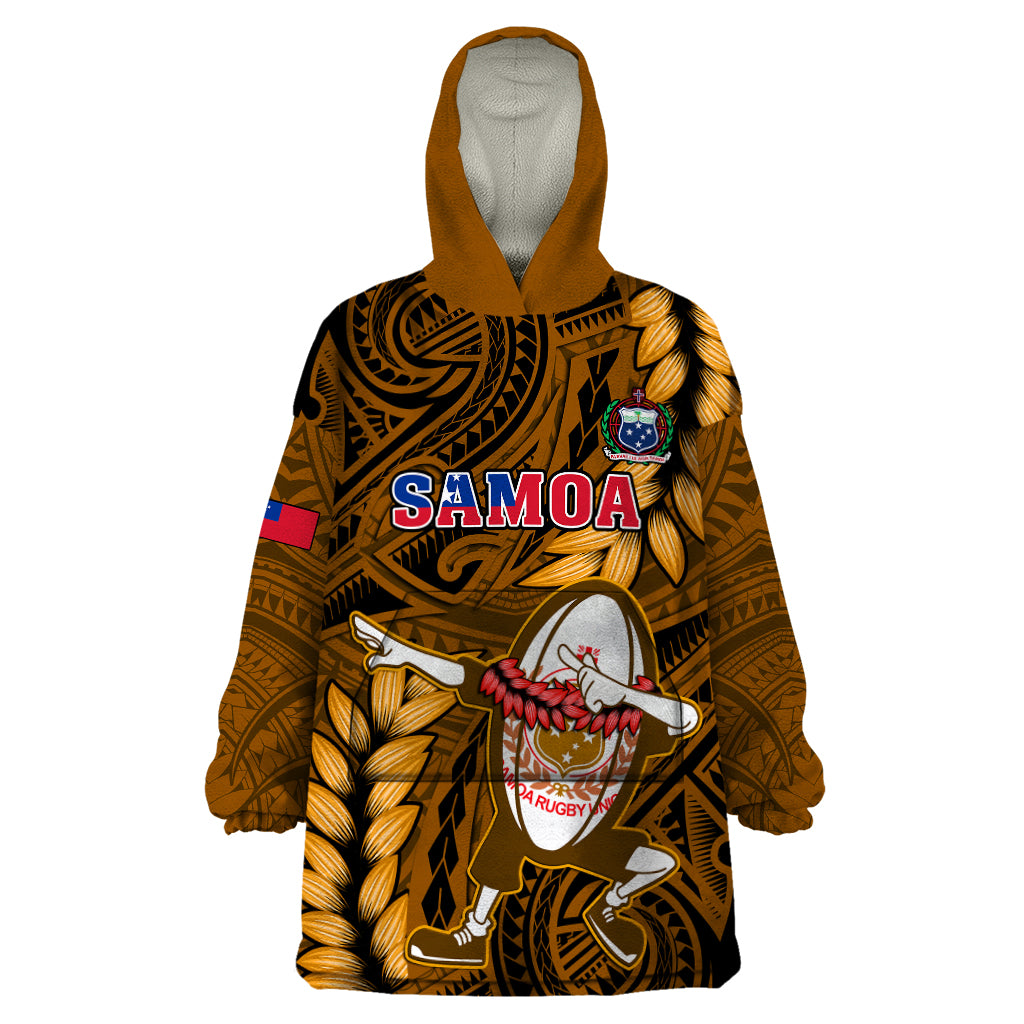 Samoa Rugby Wearable Blanket Hoodie Manu Samoa Ula Fala Dabbing Ball Polynesian Gold Version LT14 One Size Gold - Polynesian Pride