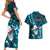 Samoa Rugby Couples Matching Short Sleeve Bodycon Dress and Hawaiian Shirt Manu Samoa Ula Fala Dabbing Ball Polynesian Turquoise Version LT14 - Polynesian Pride