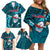 Samoa Rugby Family Matching Off Shoulder Short Dress and Hawaiian Shirt Manu Samoa Ula Fala Dabbing Ball Polynesian Turquoise Version LT14 Turquoise - Polynesian Pride