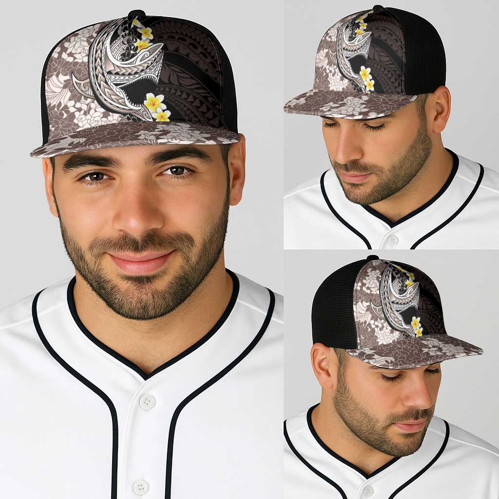 Brown and Black Hawaii Shark Tattoo Baseball Net Cap Puakenikeni Lei Plumeria Polynesian Pattern - Polynesian Pride