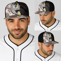 Brown and Black Hawaii Shark Tattoo Baseball Net Cap Puakenikeni Lei Plumeria Polynesian Pattern - Polynesian Pride