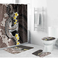 Brown and Black Hawaii Shark Tattoo Bathroom Set Puakenikeni Lei Plumeria Polynesian Pattern - Polynesian Pride
