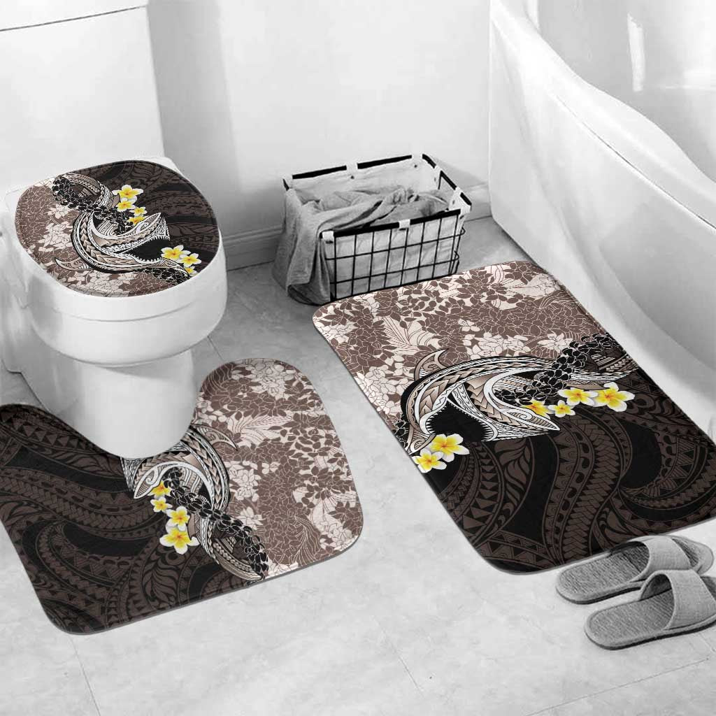 Brown and Black Hawaii Shark Tattoo Bathroom Set Puakenikeni Lei Plumeria Polynesian Pattern - Polynesian Pride