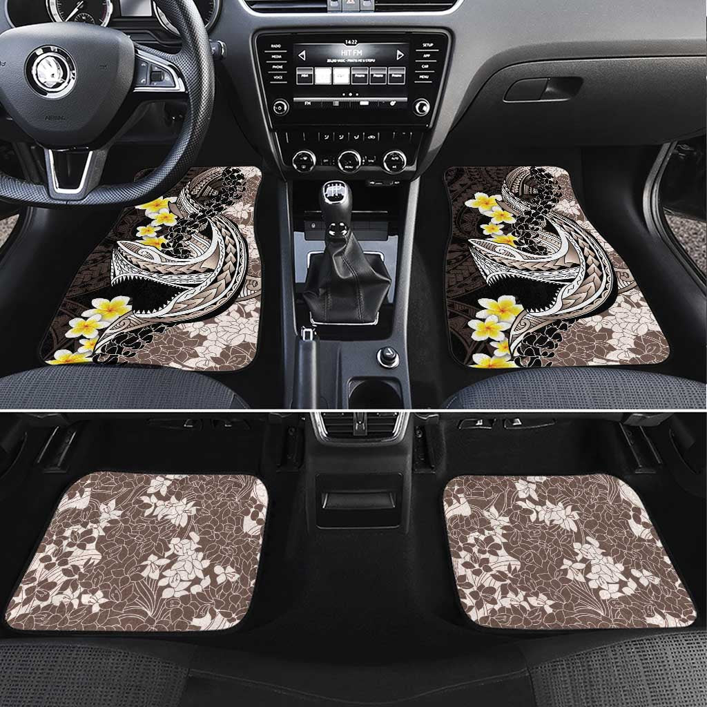 Brown and Black Hawaii Shark Tattoo Car Mats Puakenikeni Lei Plumeria Polynesian Pattern - Polynesian Pride