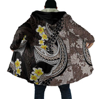 Brown and Black Hawaii Shark Tattoo Cloak Puakenikeni Lei Plumeria Polynesian Pattern - Polynesian Pride