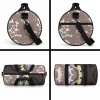 Brown and Black Hawaii Shark Tattoo Duffle Bag Puakenikeni Lei Plumeria Polynesian Pattern