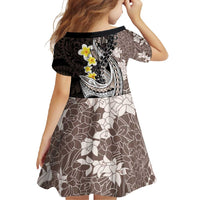 Brown and Black Hawaii Shark Tattoo Family Matching Long Sleeve Bodycon Dress and Hawaiian Shirt Puakenikeni Lei Plumeria Polynesian Pattern LT14 - Polynesian Pride