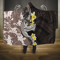 Brown and Black Hawaii Shark Tattoo Hooded Blanket Puakenikeni Lei Plumeria Polynesian Pattern - Polynesian Pride