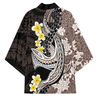 Brown and Black Hawaii Shark Tattoo Kimono Puakenikeni Lei Plumeria Polynesian Pattern - Polynesian Pride