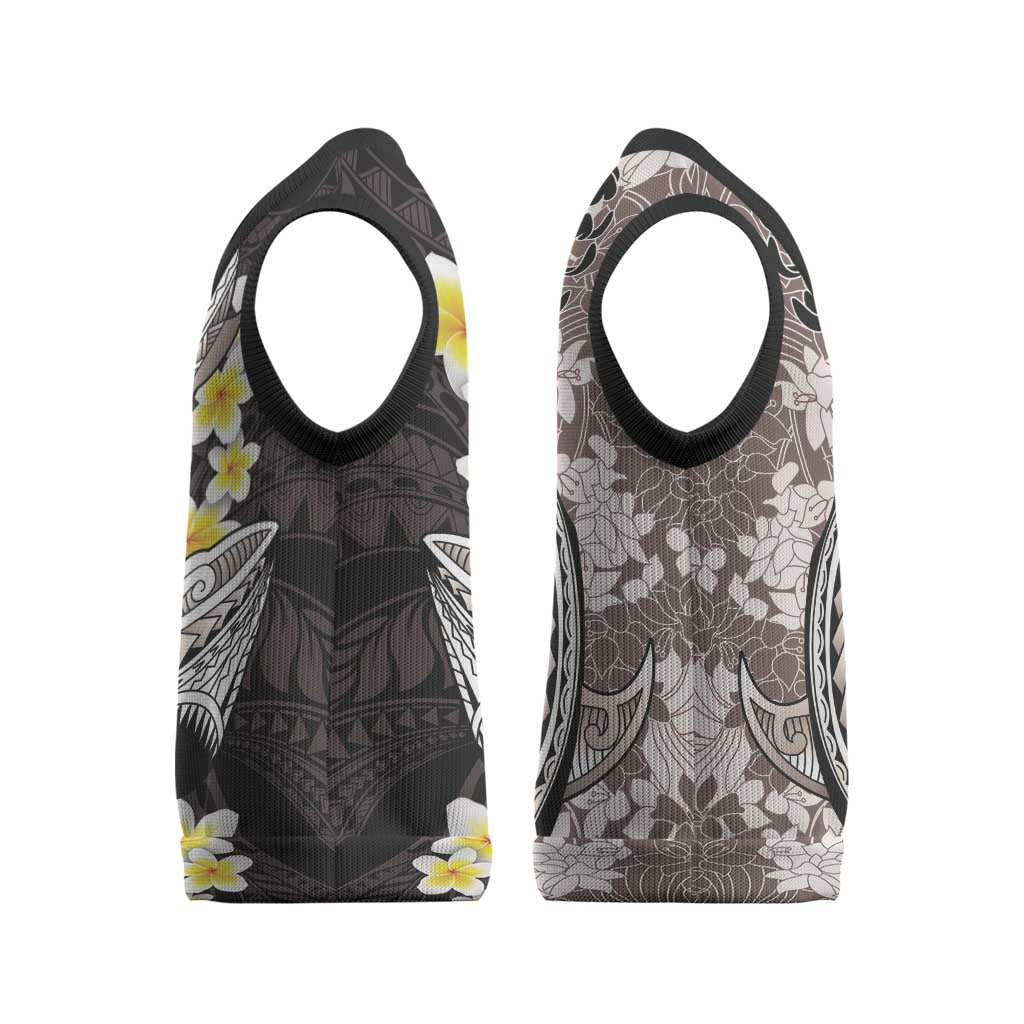 Brown and Black Hawaii Shark Tattoo Christmas Knitted V-Neck Vest Puakenikeni Lei Plumeria Polynesian Pattern - Polynesian Pride