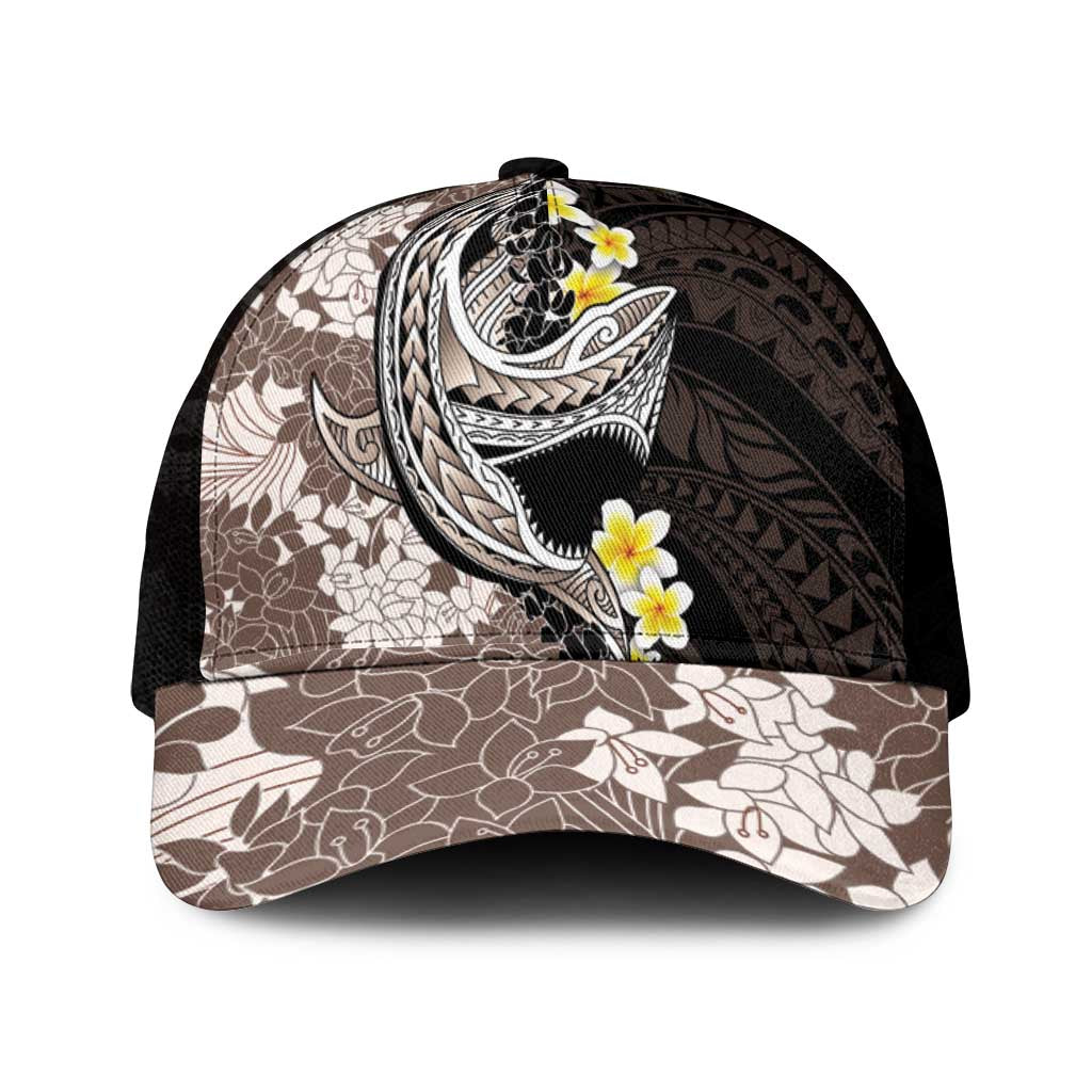 Brown and Black Hawaii Shark Tattoo Mesh Trucker Cap Puakenikeni Lei Plumeria Polynesian Pattern - Polynesian Pride