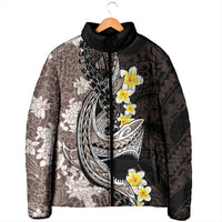 Brown and Black Hawaii Shark Tattoo Padded Jacket Puakenikeni Lei Plumeria Polynesian Pattern - Polynesian Pride