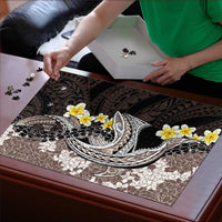 Brown and Black Hawaii Shark Tattoo Puzzle Puakenikeni Lei Plumeria Polynesian Pattern - Polynesian Pride