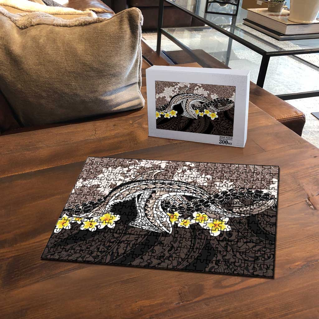 Brown and Black Hawaii Shark Tattoo Puzzle Puakenikeni Lei Plumeria Polynesian Pattern - Polynesian Pride