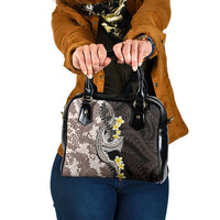 Brown and Black Hawaii Shark Tattoo Shoulder Handbag Puakenikeni Lei Plumeria Polynesian Pattern - Polynesian Pride