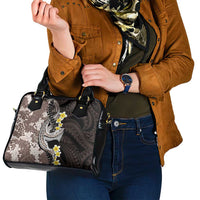 Brown and Black Hawaii Shark Tattoo Shoulder Handbag Puakenikeni Lei Plumeria Polynesian Pattern - Polynesian Pride