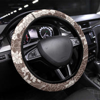Brown and Black Hawaii Shark Tattoo Steering Wheel Cover Puakenikeni Lei Plumeria Polynesian Pattern - Polynesian Pride