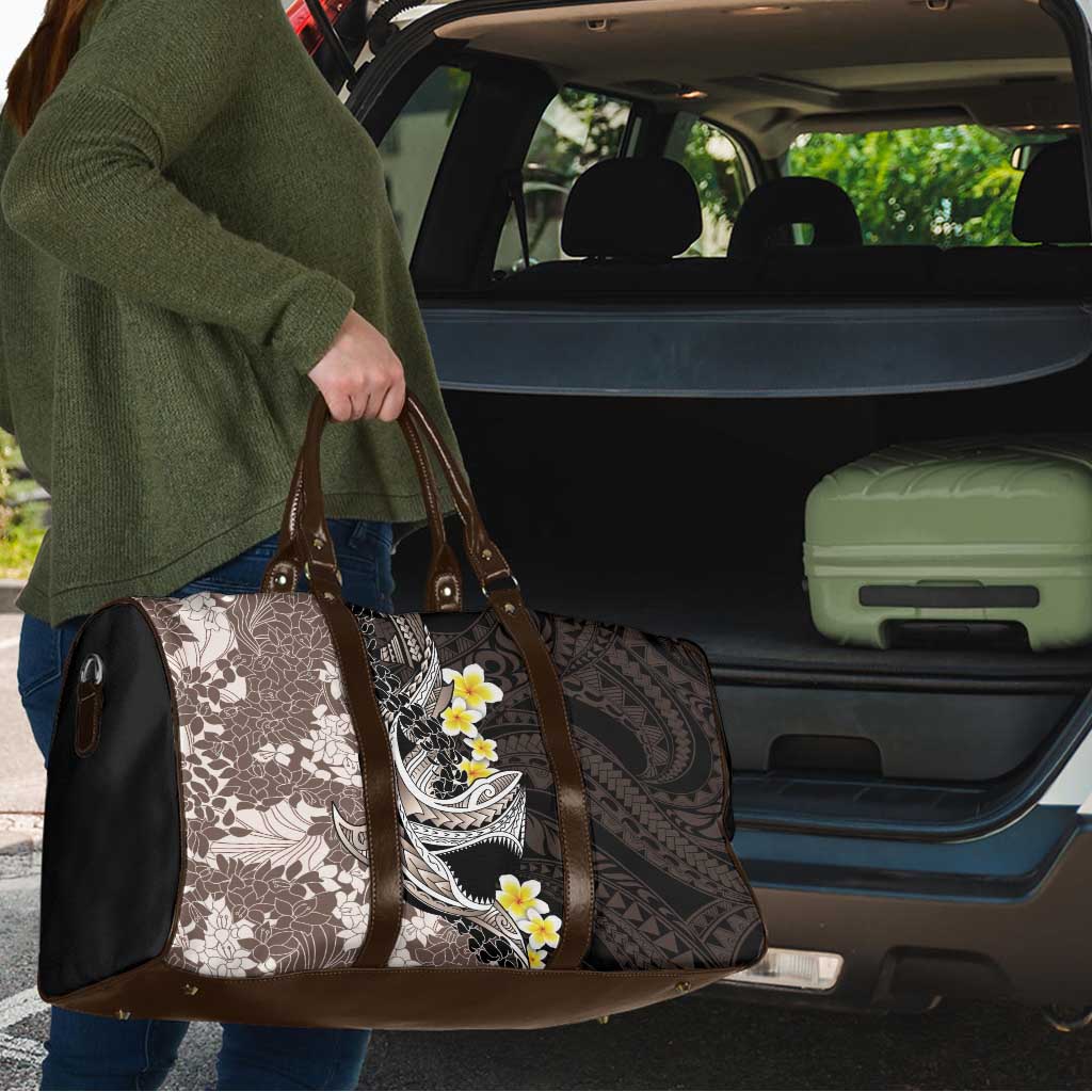Brown and Black Hawaii Shark Tattoo Travel Bag Puakenikeni Lei Plumeria Polynesian Pattern - Polynesian Pride