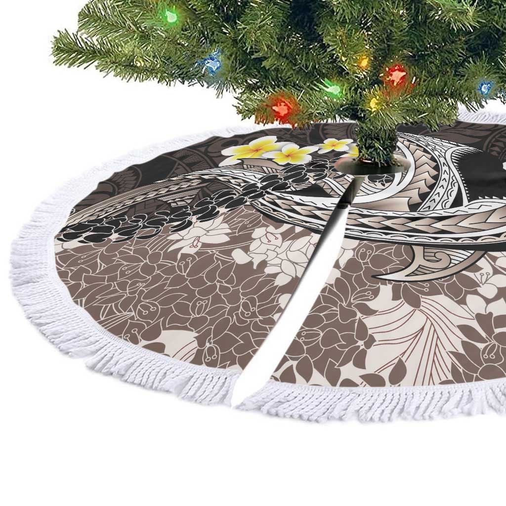 Brown and Black Hawaii Shark Tattoo Tree Skirt Puakenikeni Lei Plumeria Polynesian Pattern - Polynesian Pride